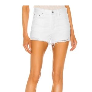 Distressed white denim GRLFRND shorts